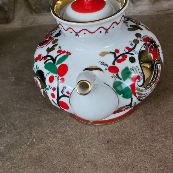 Lomonosov Imperial Porcelain Teapot Red Roosters 1 Cups 300 Ml 10.1 Oz - Picture 4 of 11